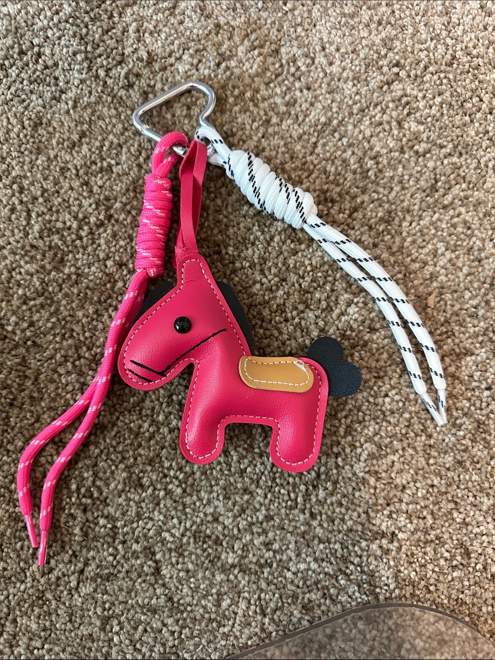 Pink Leather Pony Keychain Charm